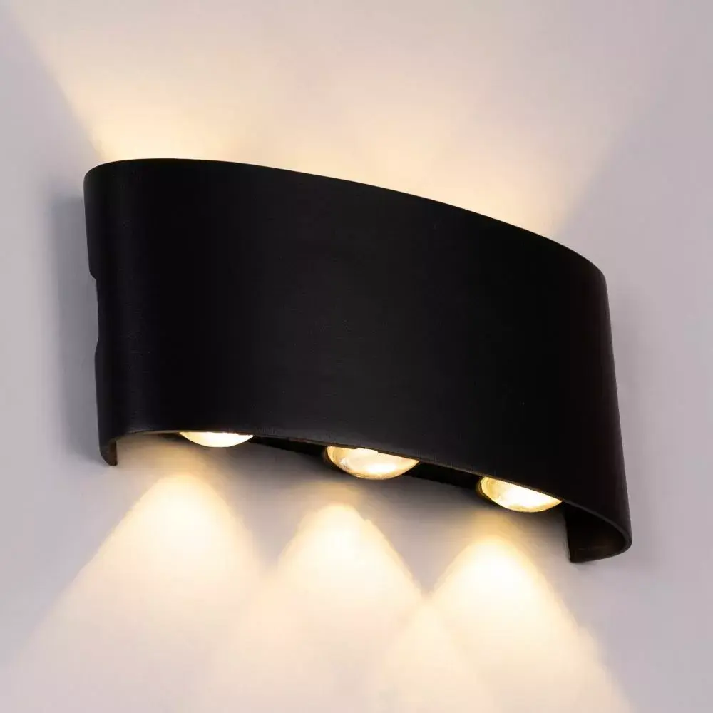 جداري بوابة خارجي اسود لون الانارة اصفر ثلاثي 6 عين LED بلاستيك