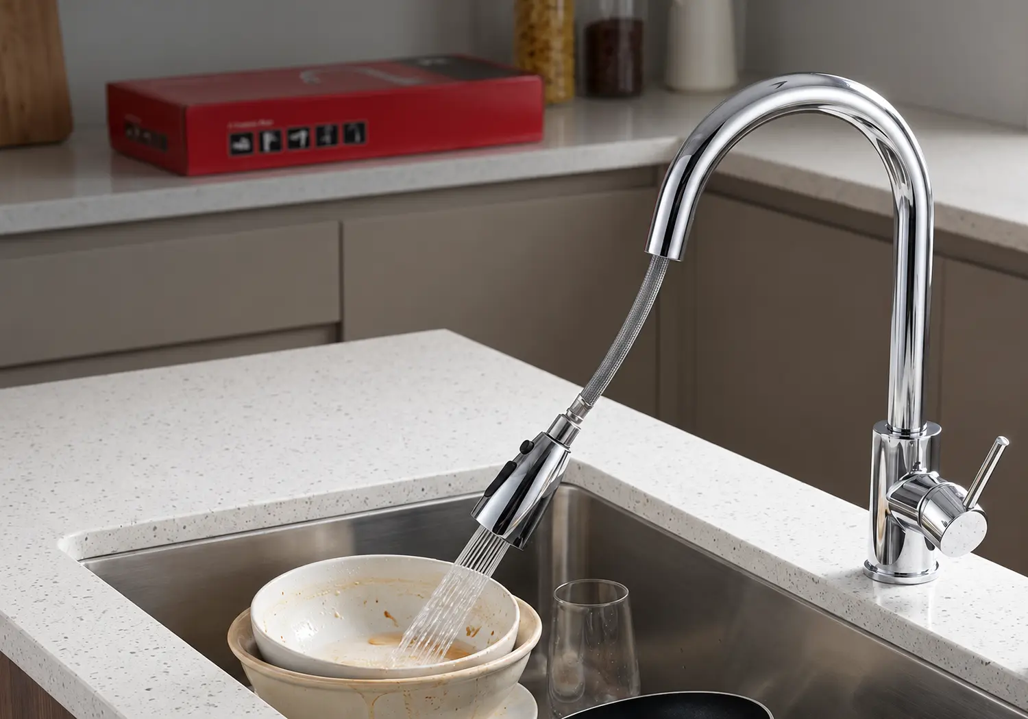 HNH Chrome Kitchen Mixer with Pull-Out Head